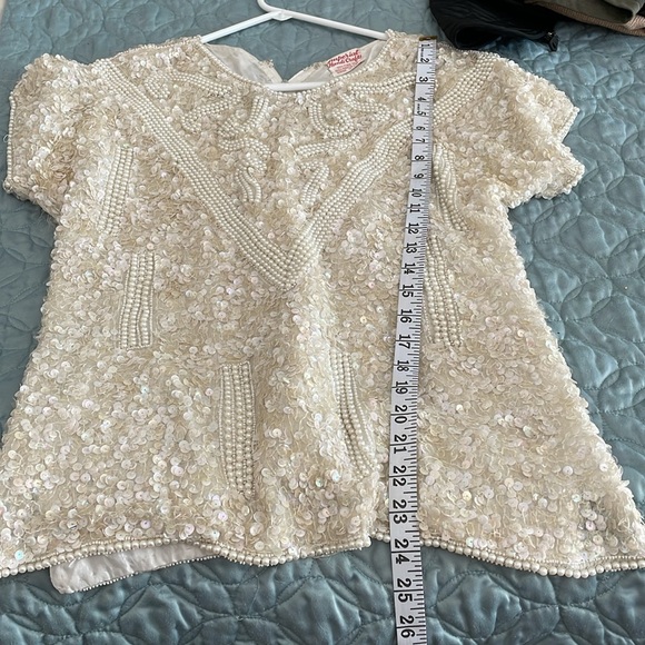 Vintage silk iridescent , beaded sequence, top size small - Picture 6 of 6